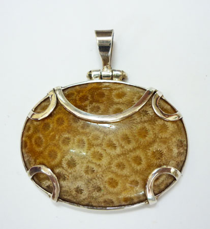 Fossilized Coral Silver Pendant from Bali